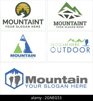 Sport mountain hiking adventure logo design Stock Vector