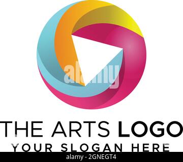 The arts circle play button logo design Stock Vector
