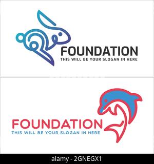 Foundation non profit rabbit and dolphin logo design Stock Vector
