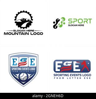 Set of sport event baseball run logo design Stock Vector