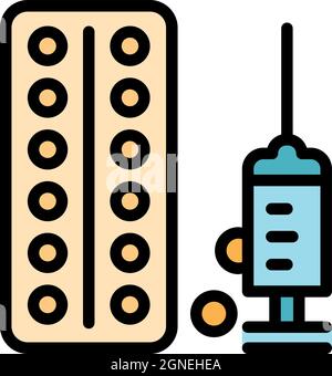 Allergy syringe icon. Outline allergy syringe vector icon color flat isolated Stock Vector
