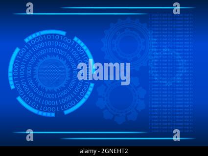 graphics design binary digit circle with style cog glow abstract background blue color tone concept technology futuristic vector illustration Stock Vector
