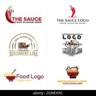Set of food restaurant noodles sauce logo design Stock Vector