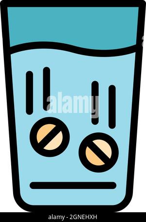 Glass with medicine icon. Outline glass with medicine vector icon color flat isolated Stock Vector
