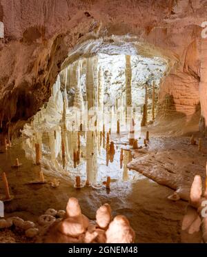 Underground krust cave in Marche Region, Italy. Frasassi Stock Photo