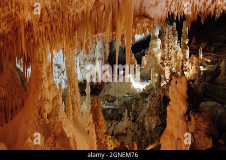 Underground krust cave in Marche Region, Italy. Frasassi Stock Photo