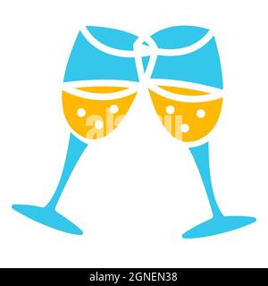 illustration of the toasting two sparkling champagne glasses icon Stock Vector