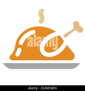 illustration of the minimal colorful baked chicken icon and pictogram Stock Vector