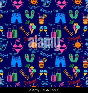 travel vacation and beach resort colorful seamless pattern Stock Vector