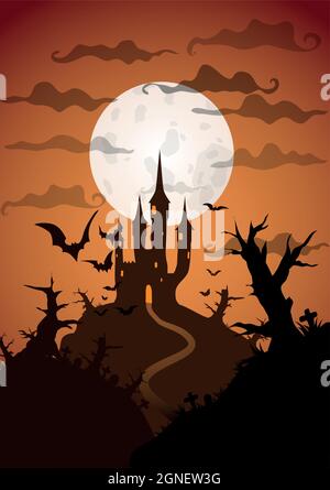 The vertical orange and black Halloween background with grunge border ...