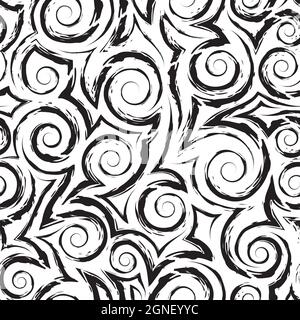 Seamless vector pattern from geometric elements of spirals and corners isolated on white background.Seamless vector pattern of spirals and broken Stock Vector