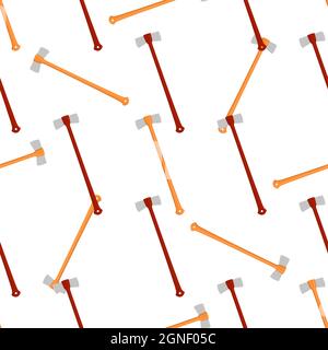 Illustration on theme pattern steel axes with wooden handle, metal ax for hunting. Big kit ax consisting of many identical axes on white background. F Stock Vector