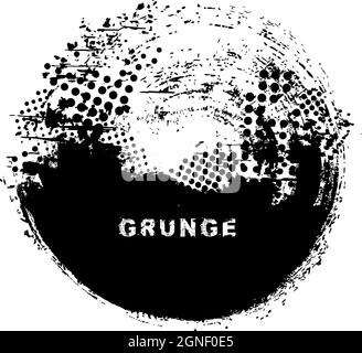 Splatter rounded grunge background. Vector brush stroke. Dust overlay distress grain. Blank textured shape for banners, badges, emblems Stock Vector