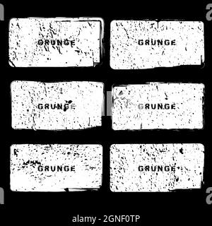 Set of white rectangle grunge post stamps. Vector distress textures. Blank dusty shapes for banners, logo, insignias, icons, badges, emblems Stock Vector