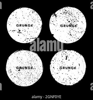 Set of white grunge scratch post stamps. Vector distress textures. Blank dusty shapes for banners, logo, icons, badges, emblems, labels Stock Vector