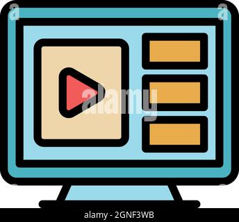Flat interactive tv icon. Outline flat interactive tv vector icon color flat isolated Stock Vector