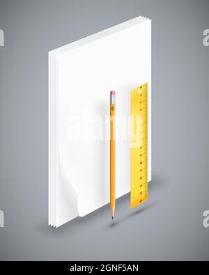 Ruler paper pen Stock Vector