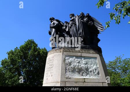 Union Soldiers and Sailors Monument showing marble relief on north panel, Wyman Park Dell, Baltimore, Maryland, USA Stock Photo