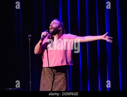 AUSTIN, TEXAS - SEPTEMBER 24: Jonathan Van Ness performs onstage during the Moontower Comedy Festival on September 24, 2021 in Austin, Texas.(Photo by Maggie Boyd/SipaUSA) Credit: Sipa USA/Alamy Live News Stock Photo