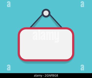 Empty frame with red border hanging on blue background with shadow underneath. Stock Vector
