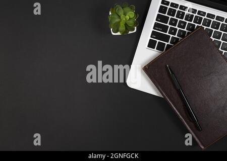 flat lay desk dark concept with copy space. High quality and resolution beautiful photo concept Stock Photo