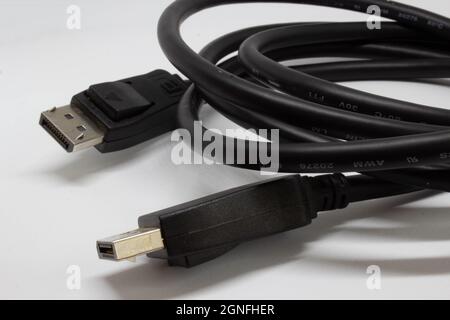 HDMI cable. High definition monitoring cable. On white background Stock Photo