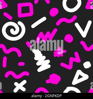Seamless hand drawn pattern in Memphis style. Fashion geometric background with doodle shapes. Color summer banner. Vector fun illustration Stock Vector