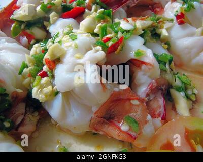 close up sour hot and spicy salad shrimp prawn thai style famous dish Stock Photo