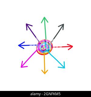 Arrows pointing in different directions. Pointers symbol. Hand drawn color arrows. Alternative choise abstract icon Stock Vector