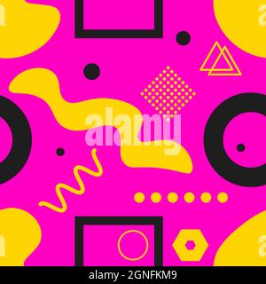 Seamless pattern with abstract shapes in Memphis style. Geometric fashion background. Vector illustration Stock Vector