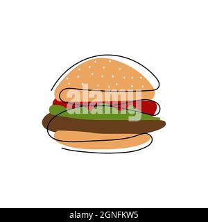 Hand drawn burger. Abstract illustration of hamburger for menu. Doodle fast food poster Stock Vector