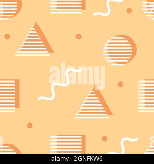 Seamless pattern in Memphis style. Fashion geometric background with triangles, circles and squares. Color summer banner. Vector illustration Stock Vector