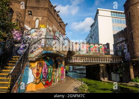 Camden canal leading to Camden Lock, the area is known for alternative fashion and music, Camden Town, London, England, UK Stock Photo