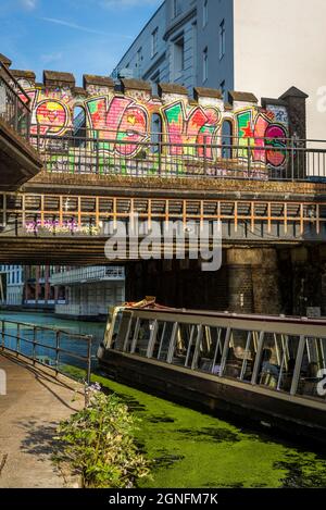 Camden canal leading to Camden Lock, the area is known for alternative fashion and music, Camden Town, London, England, UK Stock Photo