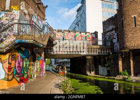 Camden canal leading to Camden Lock, the area is known for alternative fashion and music, Camden Town, London, England, UK Stock Photo