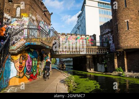 Camden canal leading to Camden Lock, the area is known for alternative fashion and music, Camden Town, London, England, UK Stock Photo