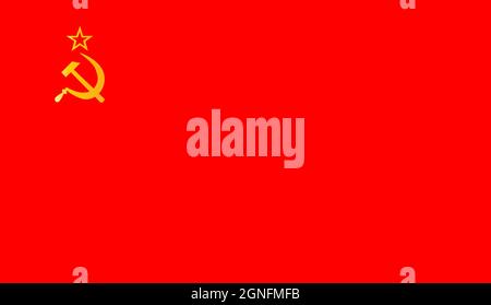 Hammer and Sickle set on a USSR Union of Soviet Socialist Republics Flag with grunge background faded with reds and black. Stock Photo