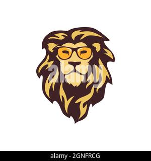 handsome lion with glasses logo icon cartoon flat concept vector graphic design Stock Vector