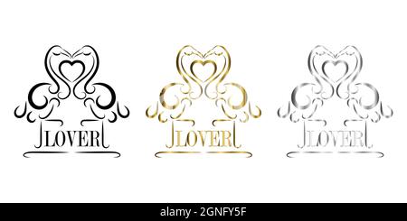 three color black gold silver vector logo of flamingo lover Stock Vector