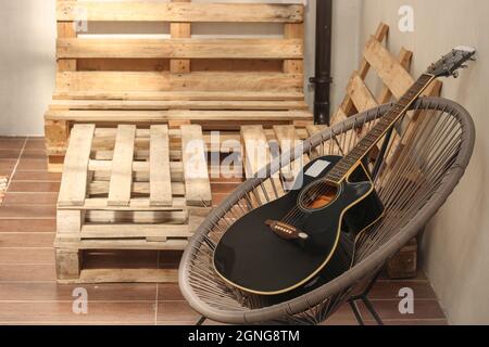 Acoustic guitar background Stock Photo