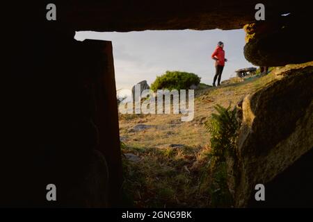 Cortelho, a small, rudimentar, stone-built shelter used by sheperds when herding cows in the highlands of the Soajo mountains. Stock Photo