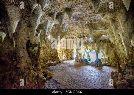 Painshill Park Cobham the Crystal Grotto part of an English landscape garden created in the 18th century by Charles Hamilton Stock Photo