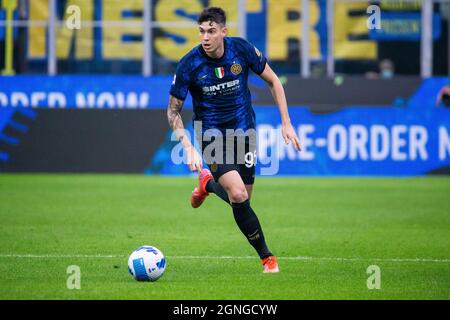 Milan, Italy - september 25 2021 - Serie A match F.C. Internazionale - Atalanta BC San Siro stadium - bastoni alessandro in action during the match Stock Photo