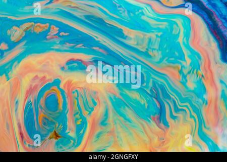 Abstract multicolored liquid background. Abstract ink design template mixed texture background. Psychedelic multicolored pattern. Fluid art Stock Photo