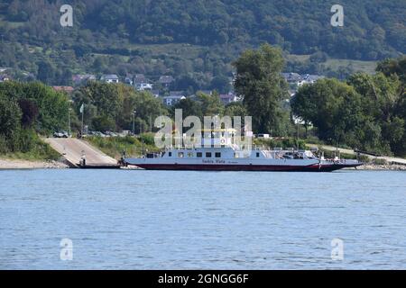 Rheinfähre Bad Breisig - Bad Hönningen, typical ferry on the Rhine Stock Photo