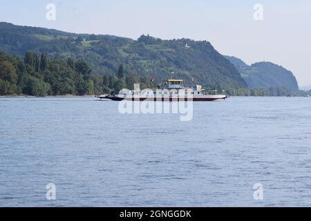 Rheinfähre Bad Breisig - Bad Hönningen, typical ferry on the Rhine Stock Photo