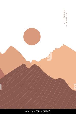 Abstract mountain landscape poster. Geometric landscape background in asian japanese style. Stock Vector