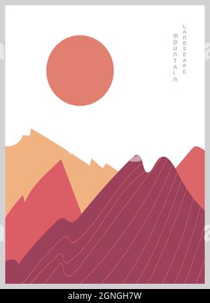 Abstract mountain landscape poster. Geometric landscape background in asian japanese style. Stock Vector