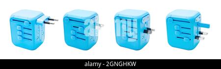 All-in-one universal power adapter travel plug brick isolated on white background. Stock Photo