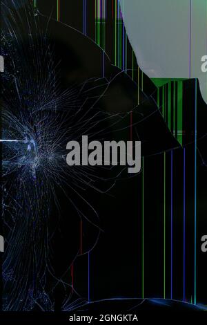 device screen is broken. abstract tech background. Stock Photo